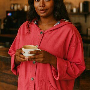 Oleg Cassini Button-up Hooded Jacket Three Pockets Button up Sleeves